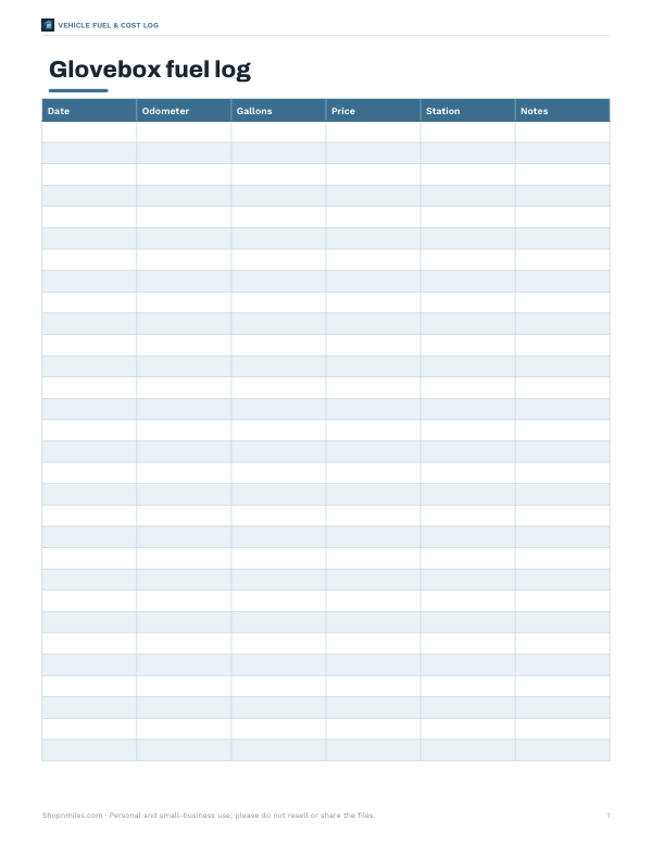Preview of Printable Glovebox Fuel Log